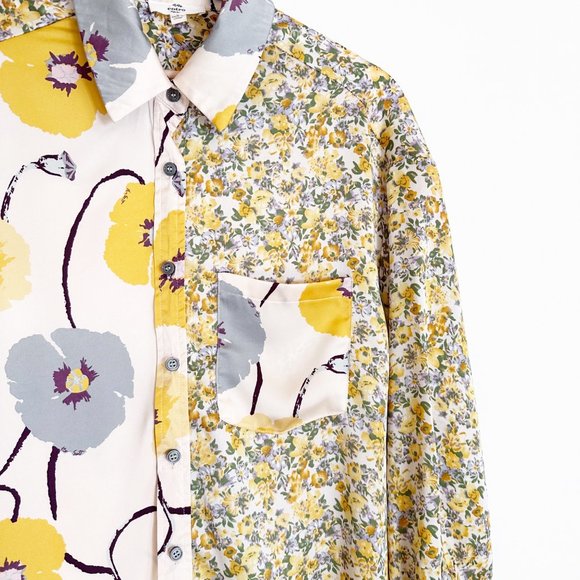 Entro Poppy Mixed Print Button Down Top | S - Picture 5 of 11